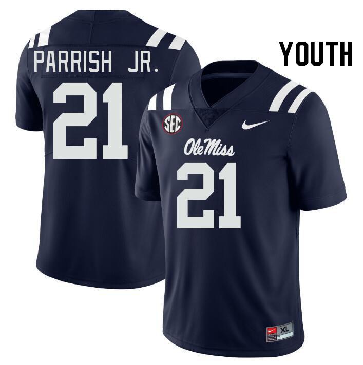 Youth #21 Henry Parrish Jr. Ole Miss Rebels College Football Jerseys Stitched-Navy